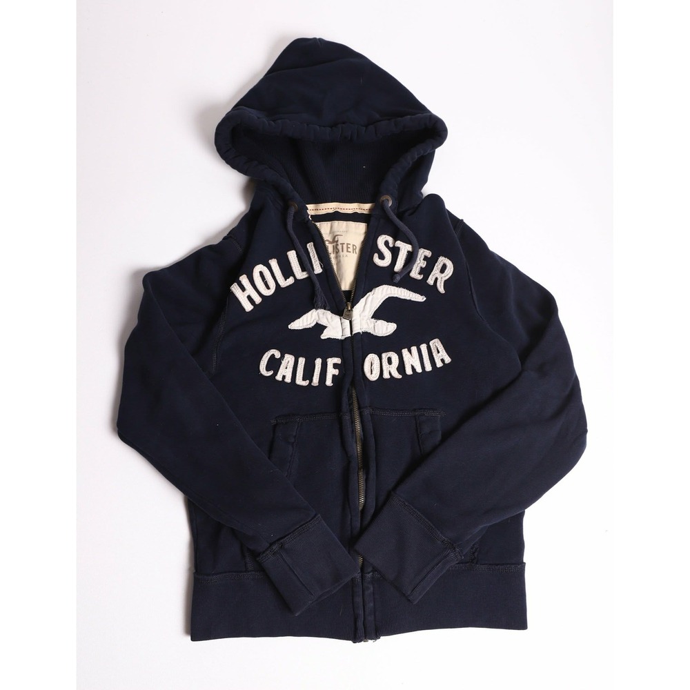 Hollister California Mens Navy Blue Full Zip Hoodie Logo Sweatshirt Medium
